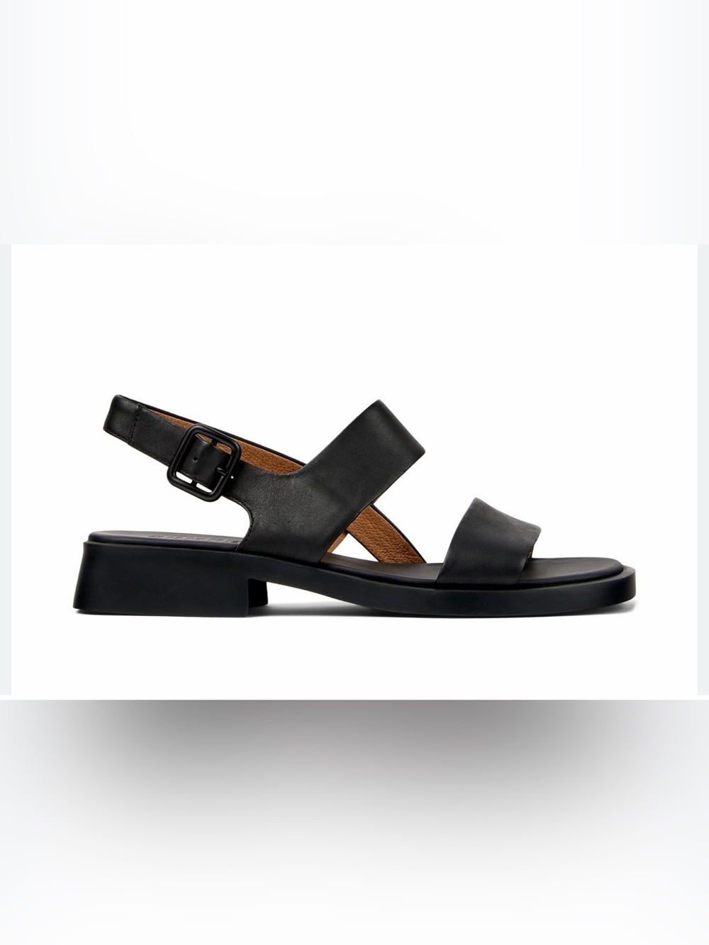 Camper Dana Black Leather Two-Strap Slingback Sandals